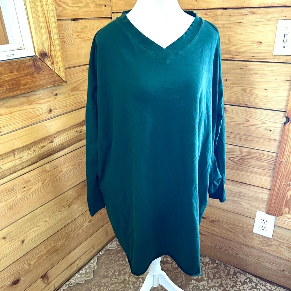 Italian Dress Emerald Green Cotton Lagenlook Top Womens Medium Oversize Pockets